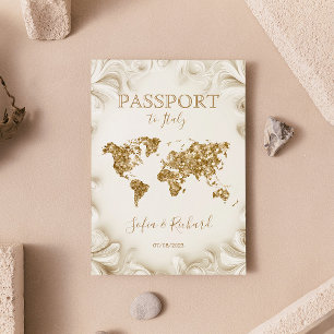 Unique Wedding Destination Passport Gold World Map Invitation
