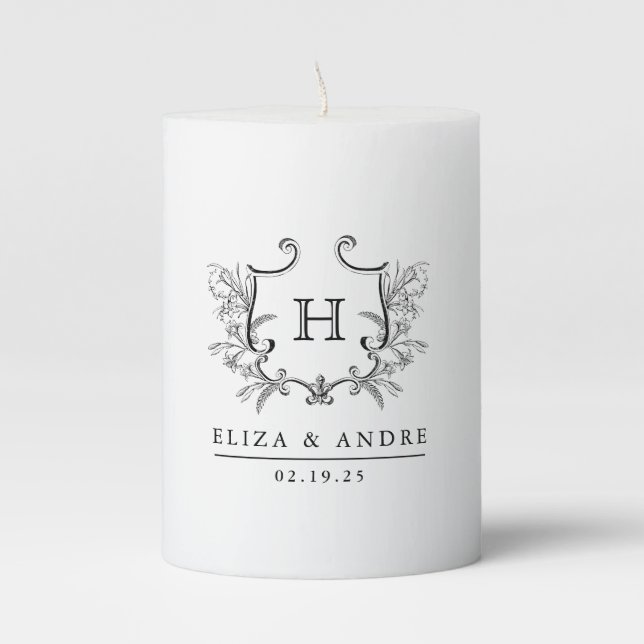 Unique Wedding Favor Custom Monogram Crest Wedding Pillar Candle (Front)