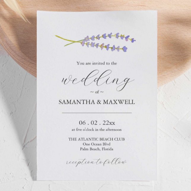 Unique Wedding Invitation Designs Lavender (Wedding invitation watercolor lavender art and design by Victoria Grigaliunas of Do Tell A Belle)