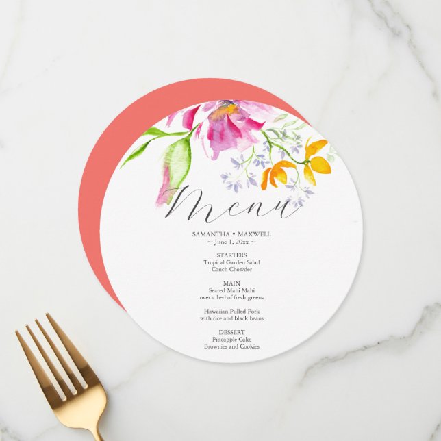 Unique Wedding Menu Card Designs Floral (Front/Back In Situ)