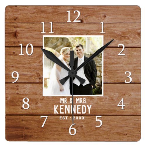 Unique Wedding Photo Anniversary Wood Personalized Square Wall Clock
