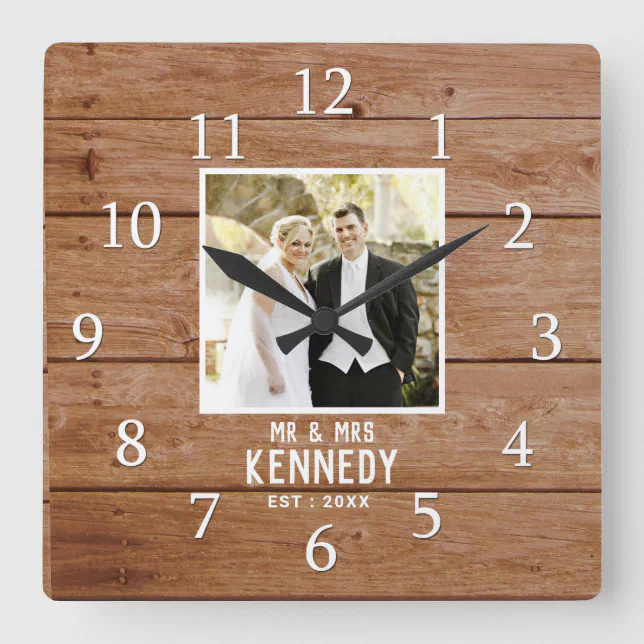 Unique Wedding Photo Anniversary Wood Personalized Square Wall Clock ...