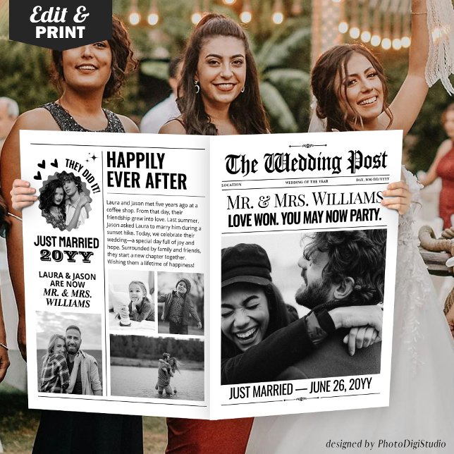 Unique Wedding Photo Prop Wedding Newspaper  Card (Unique Wedding Photo Prop Wedding Newspaper Card Wedding Photo Booth Prop)