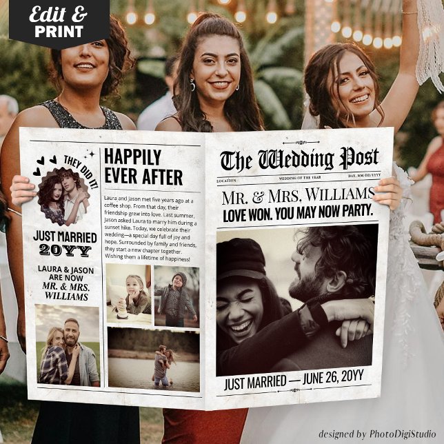 Unique Wedding Photo Prop Wedding Newspaper  Card (Unique Wedding Photo Prop Wedding Newspaper Card Wedding Photo Booth Prop)