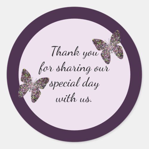 Unique Wedding Purple Mosaic Butterfly Thank You Classic Round Sticker