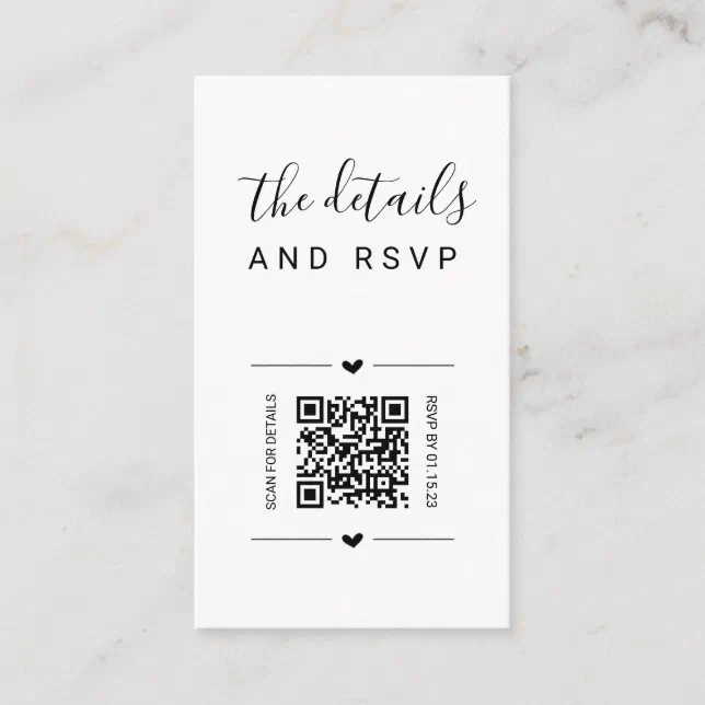 Unique Wedding QR Code RSVP & Details Card Insert | Zazzle