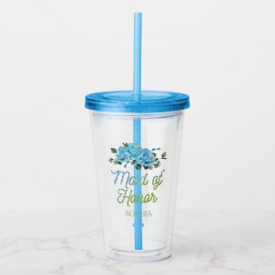 Unique Wedding Rustic Blue Roses Maid of Honor Acrylic Tumbler