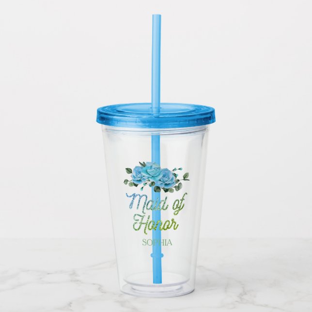 Unique Wedding Rustic Blue Roses Maid of Honor  Acrylic Tumbler (Front)