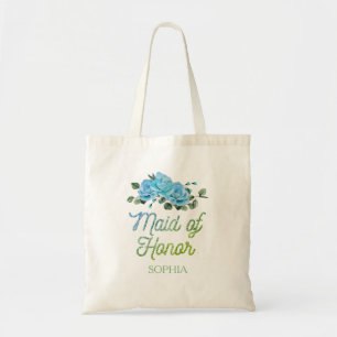 Unique Wedding Rustic Blue Roses Maid of Honor Tote Bag