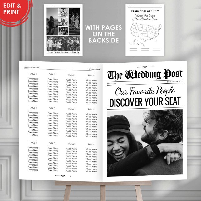 Unique Wedding Seating Chart Wedding Newspaper  Card (Unique Wedding Seating Chart Giant Newspaper)