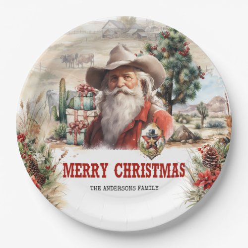 Unique western style Santa with sheriffs badges Paper Plates