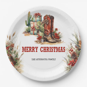 Unique western style with red cowboy boots paper plates