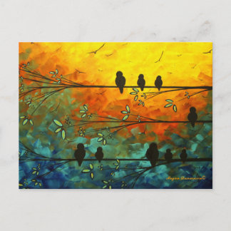 Unique Whimsical Birds on a Branch Postcard
