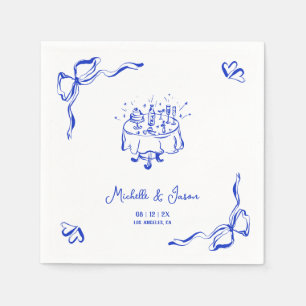 Unique Whimsical Blue Hand Drawn French Bow Photo Napkins