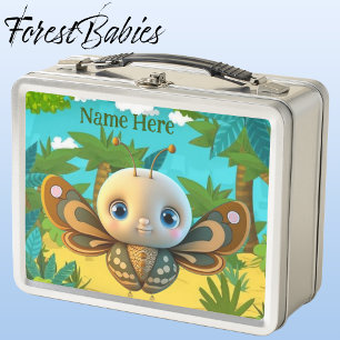 Unique Whimsical Boy Butterfly Cartoon Graphic Metal Lunch Box