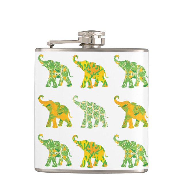 Unique whimsical Elephant Pattern Art Graphic Cool Flask (Front)