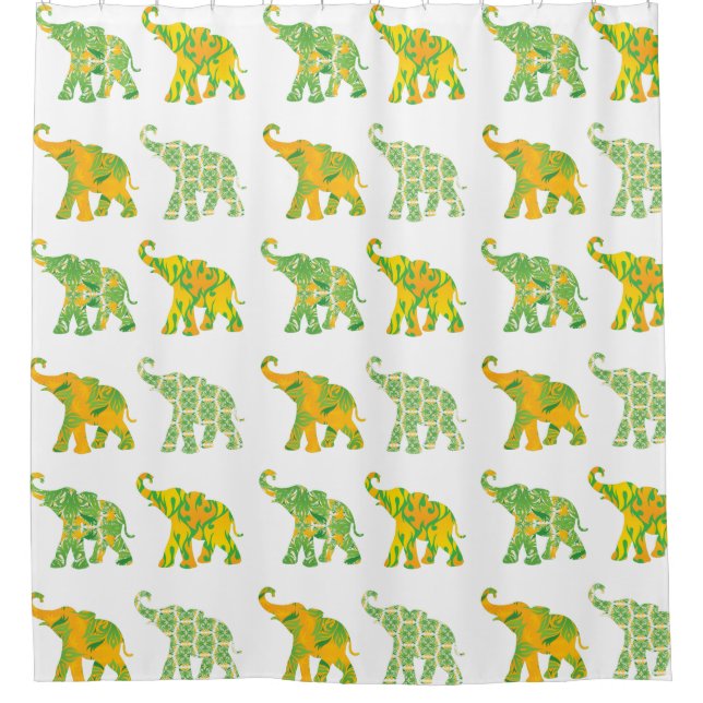 Unique Whimsical Elephant Pattern Graphic Shower Curtain (Front)