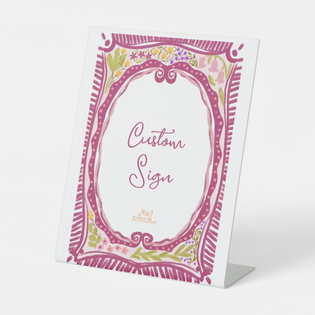 Unique Whimsical Floral Bow Doodle Hand Drawn  Pedestal Sign (Front)