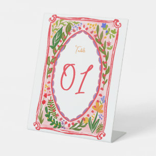 Unique Whimsical Floral Bow Doodle Hand Drawn  Pedestal Sign