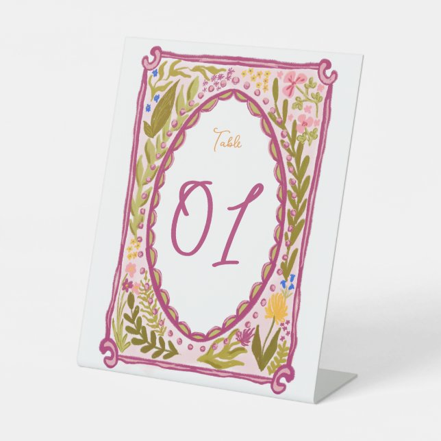 Unique Whimsical Floral Bow Doodle Hand Drawn  Pedestal Sign (Front)