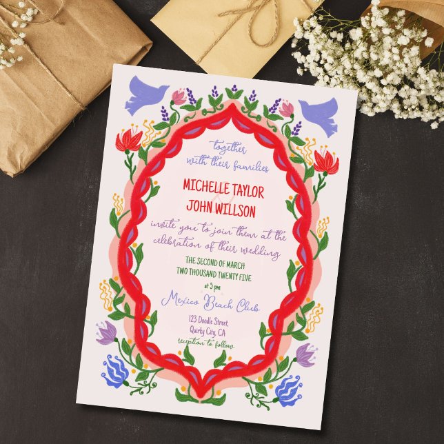 Unique Whimsical Floral Quirky Doodle Hand Drawn  Invitation (Unique Whimsical Floral Quirky Doodle Hand Drawn Invitation)