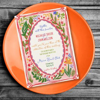Unique Whimsical Floral Quirky Doodle Hand Drawn Invitation