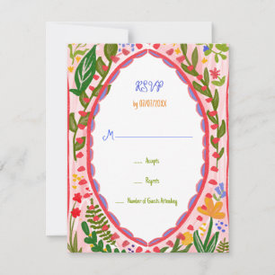 Unique Whimsical Floral Quirky Doodle Hand Drawn  RSVP Card