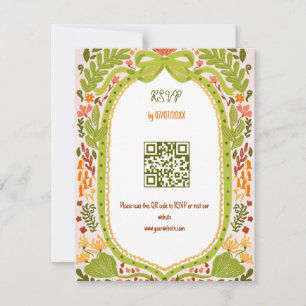 Unique Whimsical Floral Quirky QR Code Hand Drawn  RSVP Card