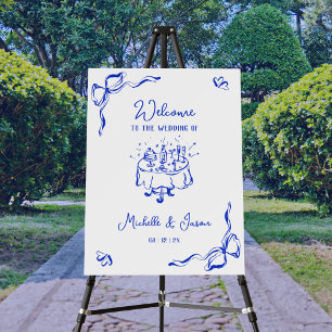 Unique Whimsical Hand Drawn Blue French Foam Board