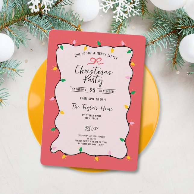 Unique Whimsical Hand Drawn Bow Christmas Party  Invitation (Creator Uploaded)