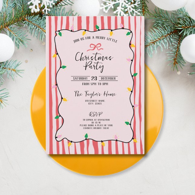 Unique Whimsical Hand Drawn Bow Christmas Party  Invitation (Creator Uploaded)