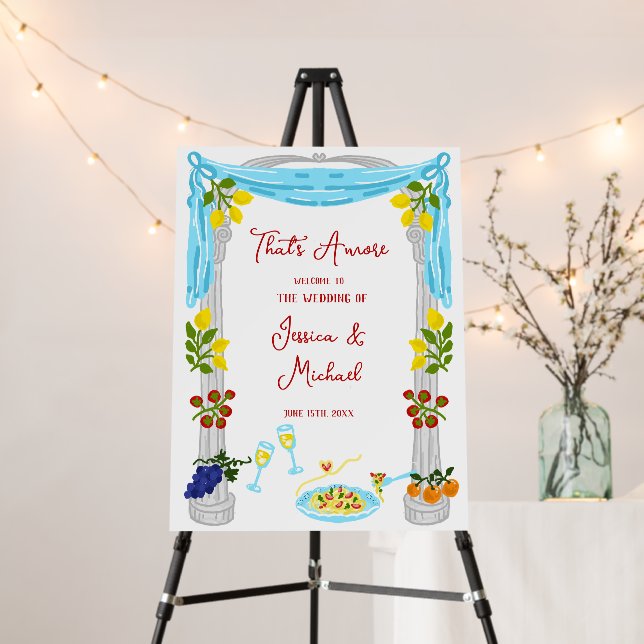 Unique Whimsical  Hand Drawn That's Amore Wedding Foam Board (In Situ (Stand))