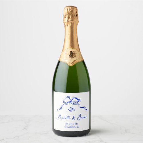 Unique Whimsical Quirky Hand Drawn French Bow Sparkling Wine Label