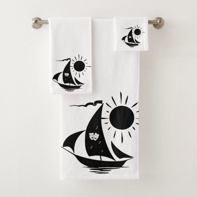 Unique Whimsical Theater Sailing Design Bath Towel Set (Insitu)