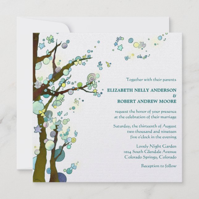 Unique Whimsical Tree Wedding (Pearl Shimmer) Invitation (Front)