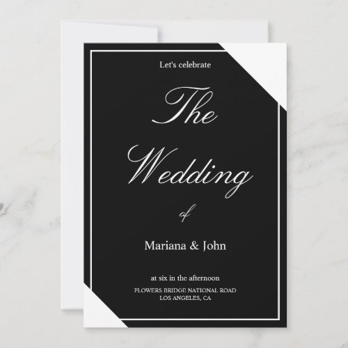Unique White and Black Formal Simple Chic wedding Invitation