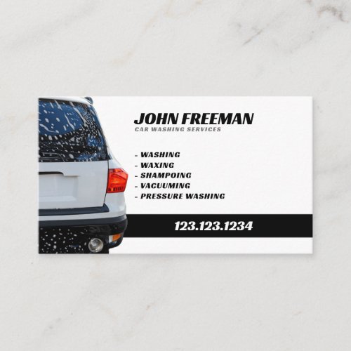 Unique White and Black Mobile Car Wash Business Card