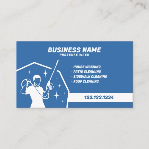Unique White and Blue Pressure Washing Worker Business Card