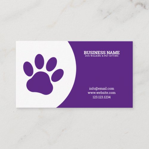 Unique White and Purple Single Paw Dog Walker Business Card