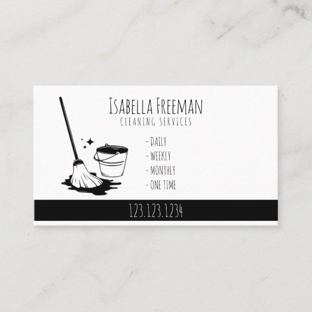 Unique White & Black House Cleaning Service  Business Card (Front)