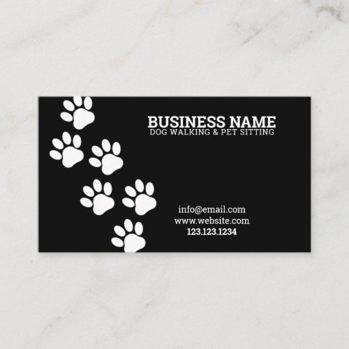 Unique White  Black Paw Print Steps Dog Walker Business Card