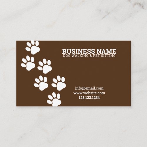 Unique White  Brown Paw Print Steps Dog Walker Business Card