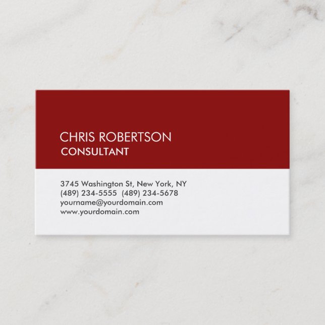 Unique White Dark Red Stripe Attractive Business Card (Front)