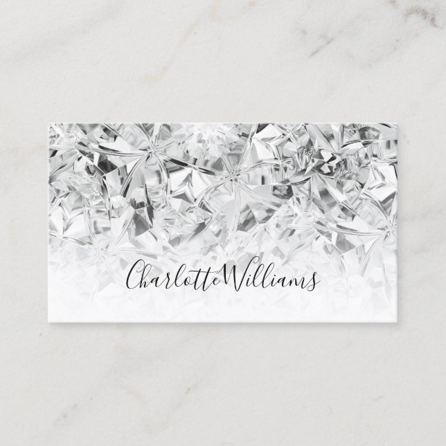 Unique White Diamond Texture Trendy Girly Business Card (Front)