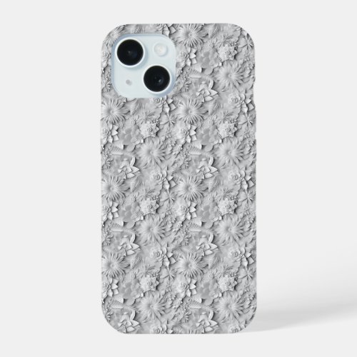 Unique White Floral 3D Papercut Graphic iPhone 15 Case