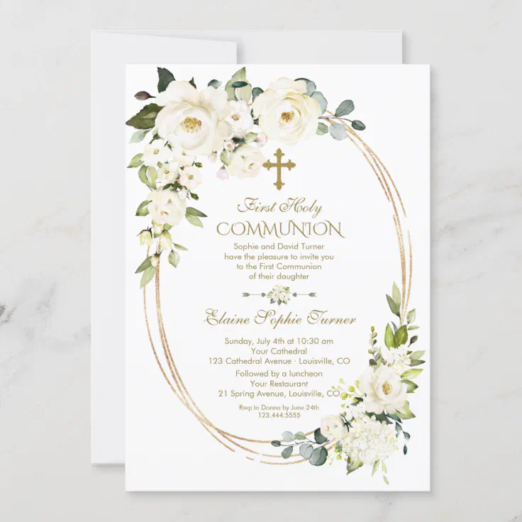 BEAUTIFUL FLOWERS ON YOUR FIRST COMMUNION GREETING CARD 