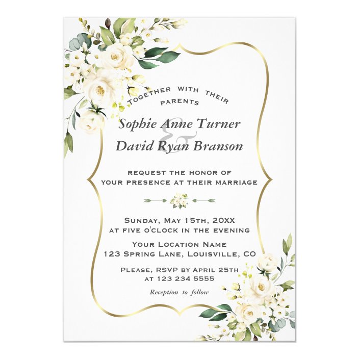 Unique White Flowers Gold Monogram Wedding Invitation Zazzle Com