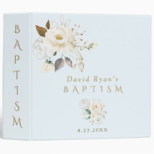 Unique White Gold Floral Baptism Photo Album 3 Ring Binder