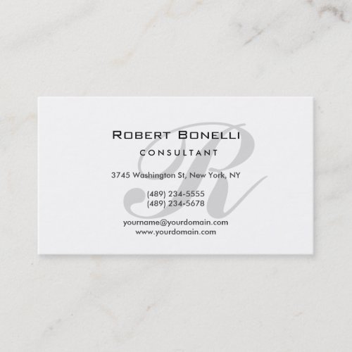 Unique White Gray Monogram Business Card