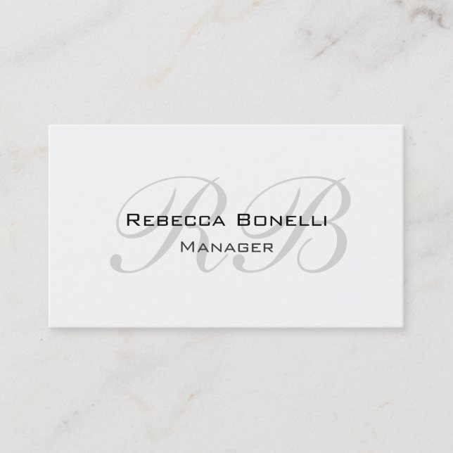 Unique White Gray Script Monogram Manager Business Card (Front)